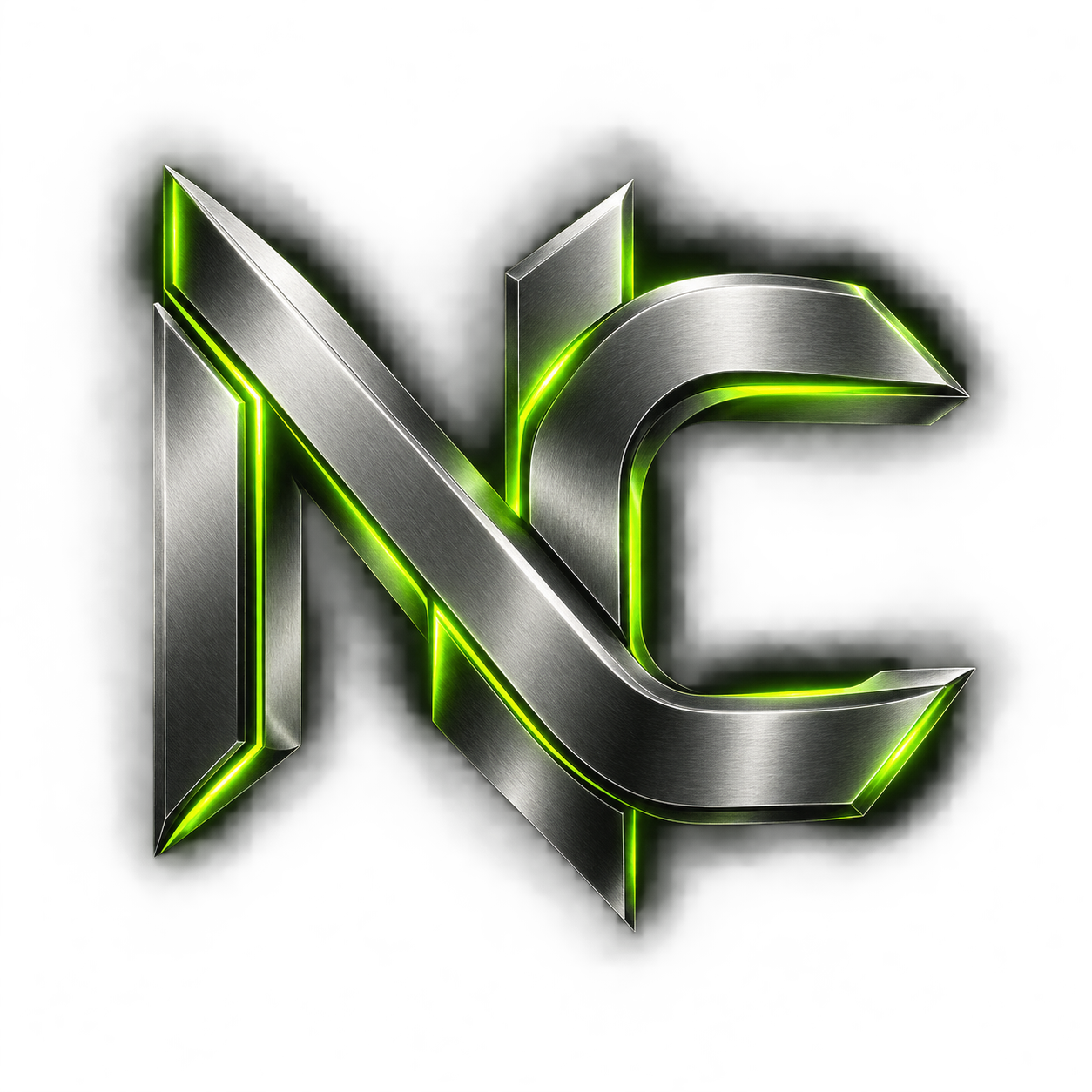 NovaCore NC monogram — króm és neonzöld embléma